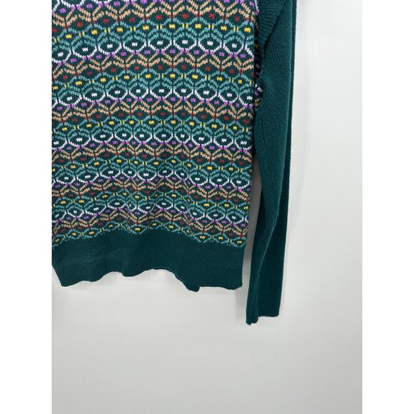 Loft Women Green Geo Jacquard Ruffle Mock Neck Sweater Size L Fall Winter Career - Picture 4 of 8